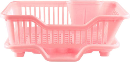 Environmental Plastic Kitchen Sink Dish Drainer Set Rack Washing Holder Basket Organizer Tray, 17.5 x 9.5 x 7INCH (Pink)