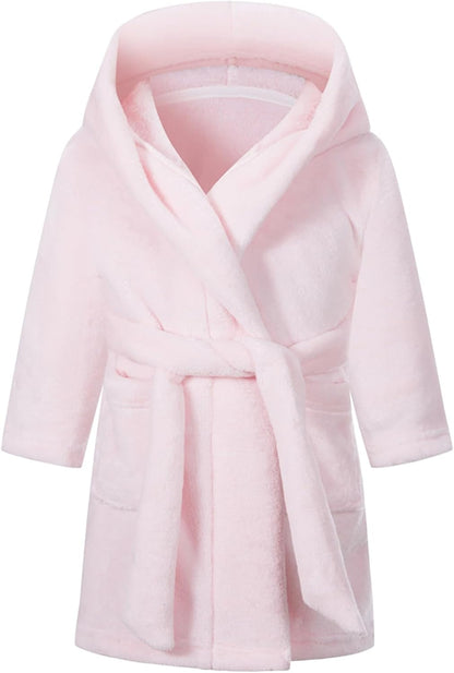 CJMJXPH Kids Toddler Boys Girls Fleece Robe Soft Hooded Bathrobe Pajamas Sleepwear 2-16 Years