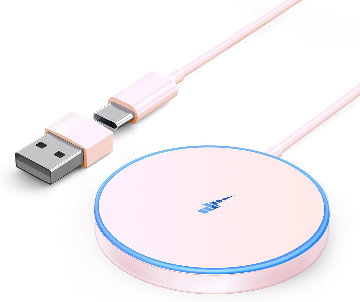 Magnetic Wireless Charger Fast Apple Mag-Safe Charger for iPhone 15 Pro Max/15 Pro/15/15 Plus/14/13/12 Series AirPods 3/2/Pro/Pro 2 LED Magnet Charging Pad with Dual Charging Ports Pink