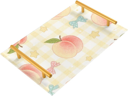 Cute Pink Peaches Decorative Lunch Tray with Handles Rectangular Serving Tray for Jewelry Perfume for Coffee Tables, Office