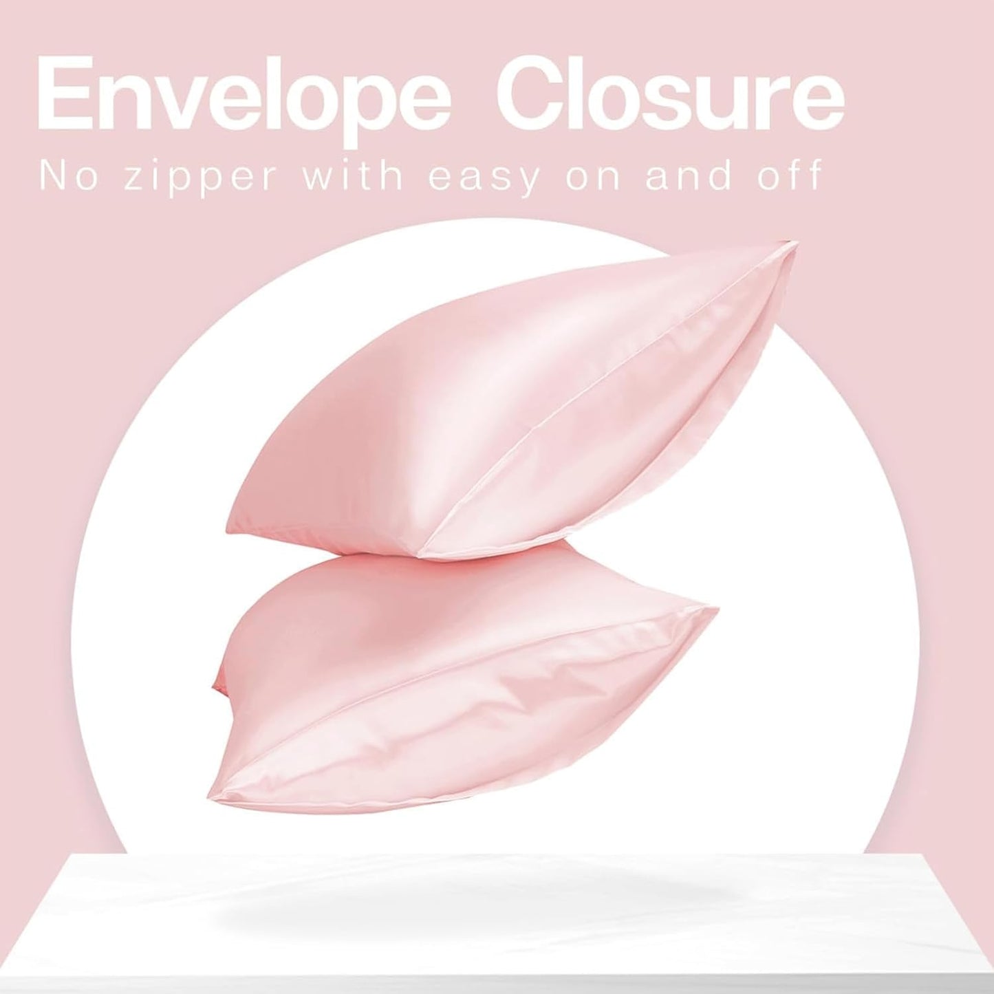 MR&HM Satin Pillowcase for Hair and Skin, Silk Satin Pillowcase 2 Pack, King Size Pillow Cases Set of 2, Silky Pillow Cover with Envelope Closure (20x40, Light Pink)