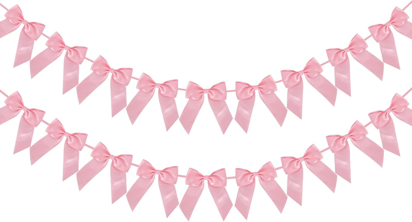 2 Strings of 18pcs Peach Pink Bow Garlands Banner Decoration,Pre-Strung Satin Ribbon for Girl Birthday Anniversary Bridal/Baby Shower Wedding Bachelorette Party Graduation Party Supplies