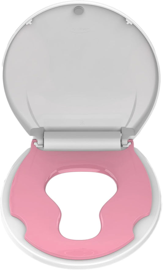 17 Inch Round Toilet Seat with Built-In Toddler Potty Trainer | No-Wiggle Design & Soft-Close Pink Lid | Easy Installation for Child & Adult Use | Durable & Stable for Longtime Usage