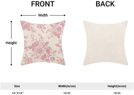 AEIOAE Chinoiserie Floral Pillow Covers 18 x 18 Inch Set of 2, Vintage Pink Flower Decorative Throw Pillow Covers Outdoor Linen Farmhouse Decor Pillowcase for Home Sofa