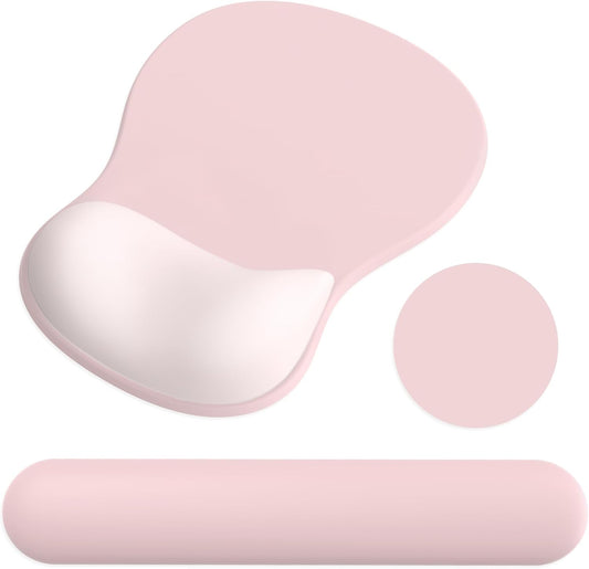 Ergonomic Mouse Pad with Wrist Rest and Keyboard Wrist Rest, Gel Mousepad and Wrist Rest for Computer Keyboard, Pain Relief, Non-Slip PU Base, Pink Mouse Pad with Wrist Support for Gaming, Office