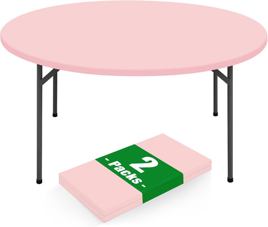 Moosfor Round Spandex Tablecloth 2 Pack, Elastic Fitted Waterproof Tablecloths for 45"-56" Tables, Stretch Washable Picnic Table Cover for Camping, Dining, Indoor and Outdoor, Pink