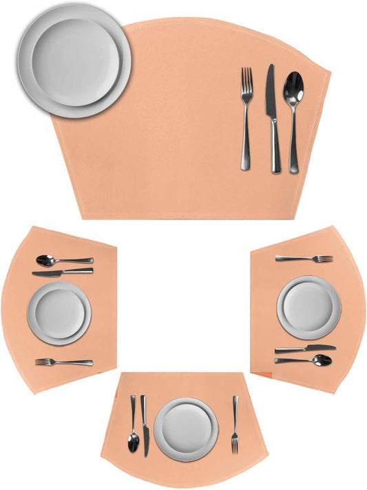 Round Table Placemats Set of 6, Peach Pink Watercolor Wedge Table Mat Washable Placemat, Solid Color Fan Shape Place Mats for Kitchen Indoor Outdoor