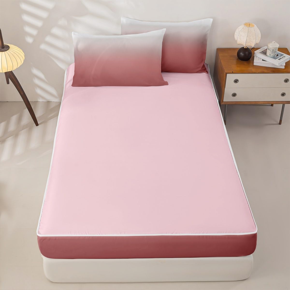 Erosebridal Peach Zip Up Bedding Set Twin Abstract Ombre Zipper Comforter Set with Sheets Pink Girl Bed in a Bag White Coral Gradient Modern Art Bed Sets with 2 Pillowcases