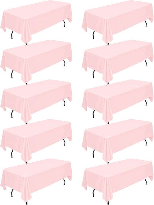 Teruntrue 10 Packs Pink Polyester Tablecloth 60 x 102 inch Rectangle Table Cloth for 6 Foot Tables Wrinkle Resistant Washable Fabric Table Cover Polyester Pink Table Cloth for Party,Wedding, Banquet