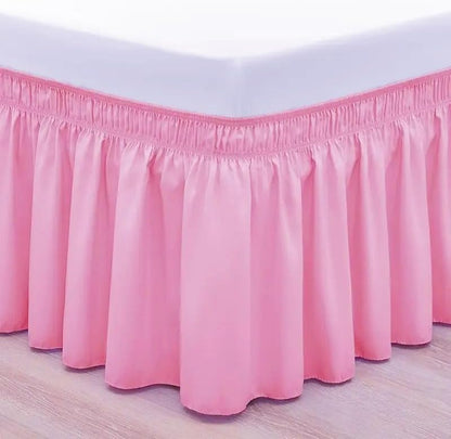 Bed Skirt, Elastic Wrap Around Dust Ruffle Bed Skirting Easy to Install, Adjustable Tailored Bedskirts Fade & Wrinkle Resistant (Pink, Queen-15 Drop)