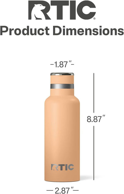 RTIC 16oz Journey Water Bottle Ceramic Lined Metal Stainless Steel Vacuum Insulated, BPA Free, Reusable, for Water, Hot and Cold Drinks, Travel, Sports, Camping, Peach Tea