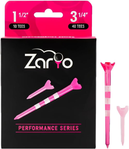 Zario Plastic Golf Tees 3 1/4 Inch Combo with Par 3 Short Golf Tees 1 1/2 inch - Near Unbreakable - 4 Prong with Height Marker Stripes - Many Colors