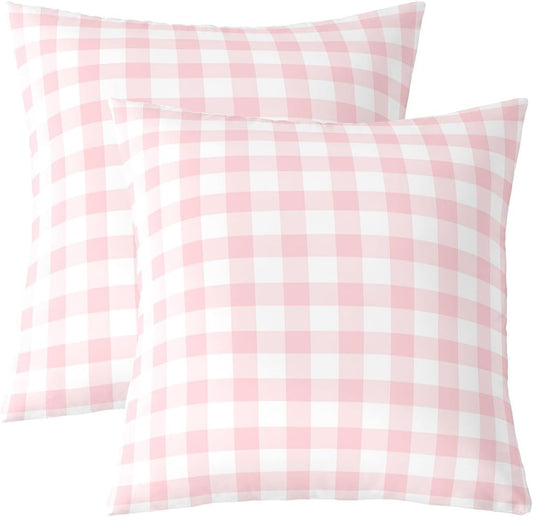 Pink White Throw Pillow Covers 24 x 24-Inch Set of 2 Buffalo Check Cushion Case for Kids Teens Adults Plaid Decor Pillowcase Geometric Modern Art Indoor Outdoor Room Decor Zipper All Season Soft
