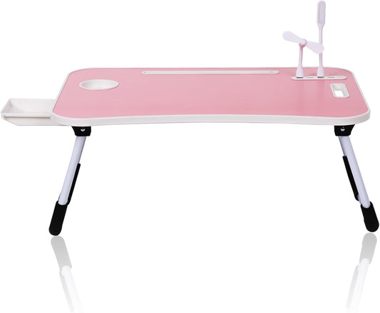 Lap Desk - Foldable Lap Desk with Storage Drawer, Cup Holder & Tablet Slot & DC USB Ports, Versatile Bed Desk, Bed Tray(23.6" L x 15.7" W x 10.6" H,Pink)