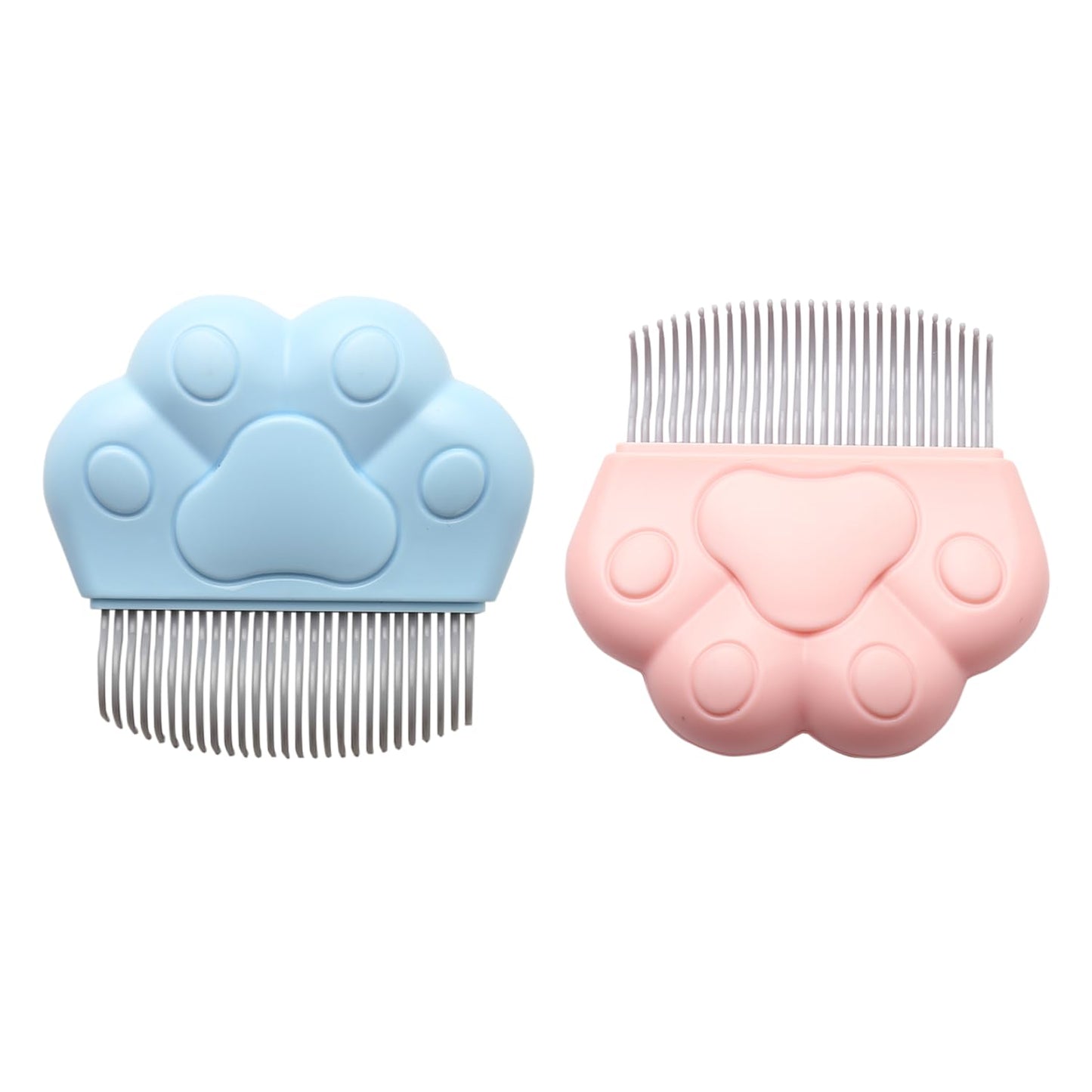 Pet Grooming Comb 2 Pack Paw Shape Brushes for Cats and Dogs – Blue and Pink Portable Massage Comb with Ergonomic Handle – Durable Wear-Resistant Brush for Shedding, Loose Fur, Tangles and Dander