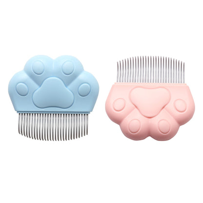 Pet Grooming Comb 2 Pack Paw Shape Brushes for Cats and Dogs – Blue and Pink Portable Massage Comb with Ergonomic Handle – Durable Wear-Resistant Brush for Shedding, Loose Fur, Tangles and Dander