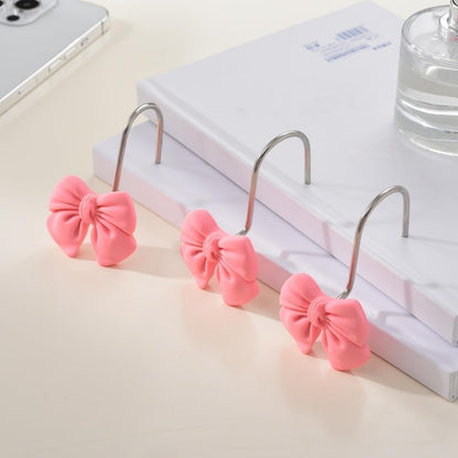 SUQ I OME 12PCS Decorative Shower Curtain Hooks, Bow Knot Resin Curtain Hooks Shower Rings for Bathroom