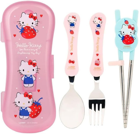 Lilfant Cute Fork, Spoon, and Chopsticks Flatware Set with Case, Stainless Steel (Pink), Medium