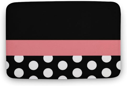 Pink Stripe Black White Polka Dot Bathroom Rug, Non Slip & Soft Absorbent Bath Mat Carpets for Bathroom 16" x 24"