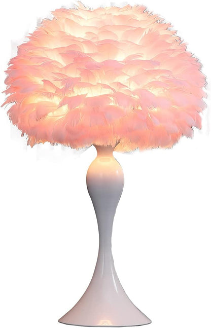 ORE HBL2662 Feather Aquina Crisp White Contour Glam Table Lamp, Soft Pink, 18.25"