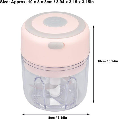 Electric Garlic Chopper, 250ML Garlic Grinder Masher Onion Chopper, Mini Portable Veggie Chopper, stainless steel blade Food Processor, Portable Electric Mini Food Chopper (Pink)