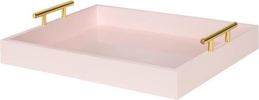 Kate and Laurel Lipton Decorative Tray with Polished Gold Metal Handles, Soft Pink