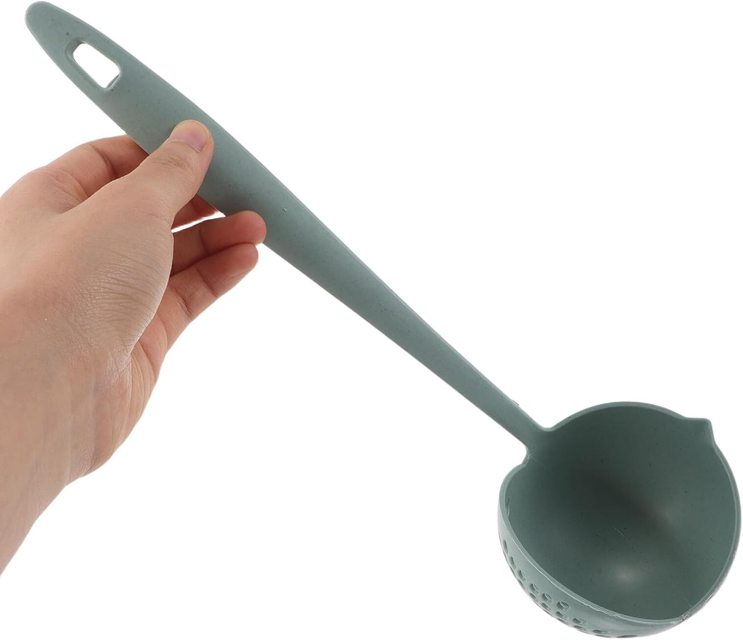 6pcs Plastic 2-in-1 Soup Ladle and Strainer Spoon Set with Long Handle, Wheat Straw Fiber Kitchen Utensils for Hot Pot Serving and Draining, Pink and Light Green Tableware
