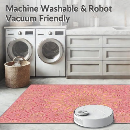 Design&I 4'x6' Machine Wash Ready Vintage Floral Area Rug, Peach for Home Office, Gaming Room, Under Desk, Chair-Friendly & Snag-Free Skid-Resistant Medium Carpet | 2116993