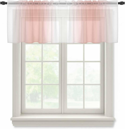 Sheer Valances for Windows Ombre Peach Pink White Window Valances Rod Pocket Gradient Color Window Treatment Sheer Curtains for Kitchen Living Room Bedroom Bathroom 42x18in