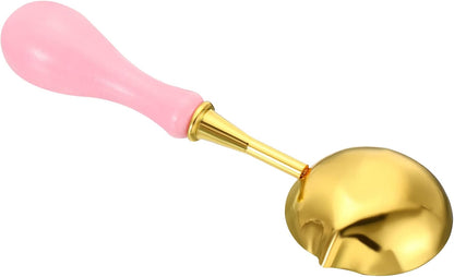 PATIKIL 4" Wax Seal Spoon, Wax Sealing Melting Spoon Brass Vintage Wooden Handle for Wax Seal Stamp Envelope Art Craft, Pink/Golden