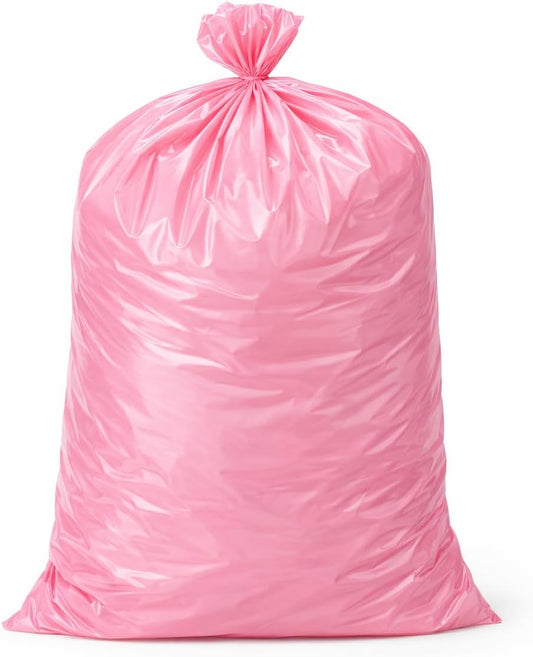 33 Gallon Pink Trash Bags – 1.5 Mil Heavy Duty Large Garbage Bags – Puncture & Tear Resistant Low-Density Liners – Perfect for Event Cleanup, Color-Coded Sorting, and Storage (6)