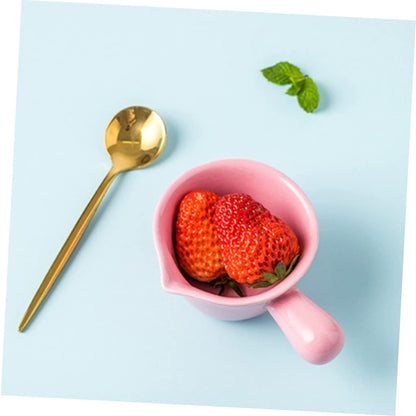 ULTECHNOVO Ceramic Milk Pan with Handle Mini Cookware for Porridge Casserole and Soup Pink Ceramic Pot for Individual Serving and Easy Cleaning