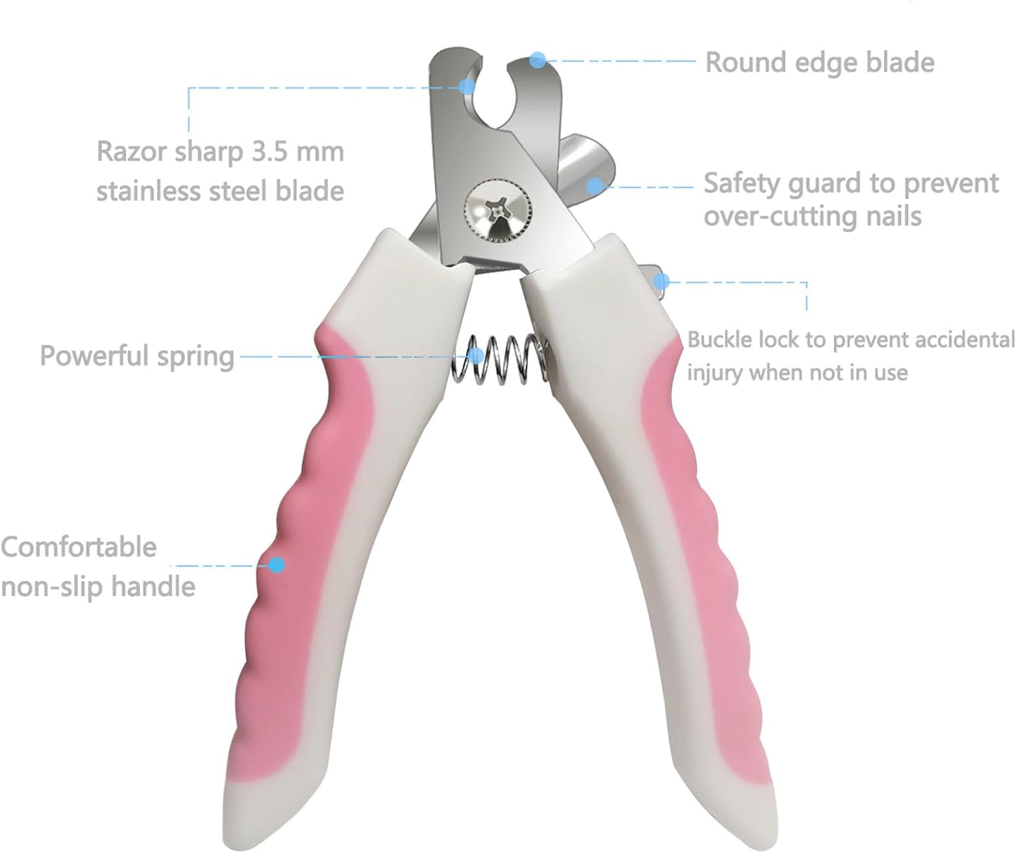 Pet Nail Clippers and Trimmers Set Safety Guard to Avoid Over Cutting Razor Sharp Blades Grooming Tool for All Small Large Dog Cat (Pink)