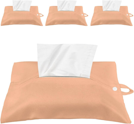 Tissues Box Cover Peach Fuzz Pink Tissue Holder with Hanging Linen Organizer Dispenser Solid Color Tissues Box Covers Rectangle for Bathroom Toilet Car Office Kitchen Tabletop Decor 4 PCS