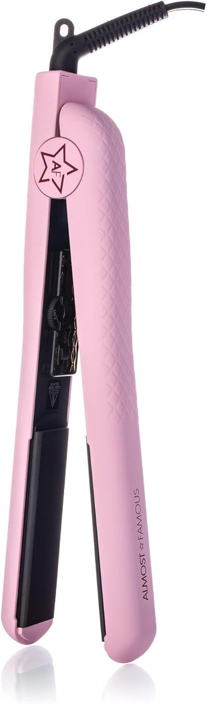 Almost Famous Hair Straightener with Ceramic Plates, Adjustable Heat Setting, Professional Beauty Tool for All Hair Type - Pink
