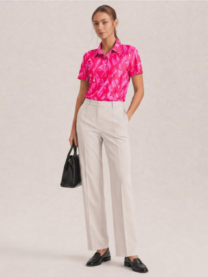 PINSPARK Womens Golf Shirt 4-Button UPF 50+ Quick Dry Collared Short Sleeve Polo Shirts for Women Tennis Work Golf Outfits