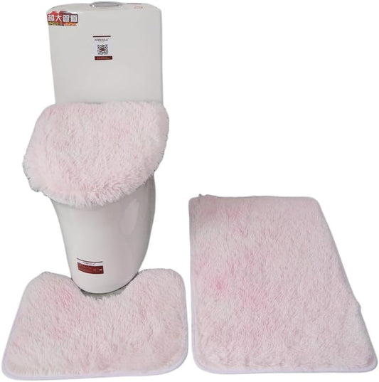 Thicken 3 Piece Bathroom Rug SetU-Shaped Contour Rug, Mat and Toilet Lid Cover,Water Absorbent Soft Microfiber Shaggy Bathroom Mat,for Tub, Shower, Bath Room,Machine Washable (Light Pink)