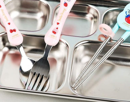 Lilfant Cute Fork, Spoon, and Chopsticks Flatware Set with Case, Stainless Steel (Pink), Medium
