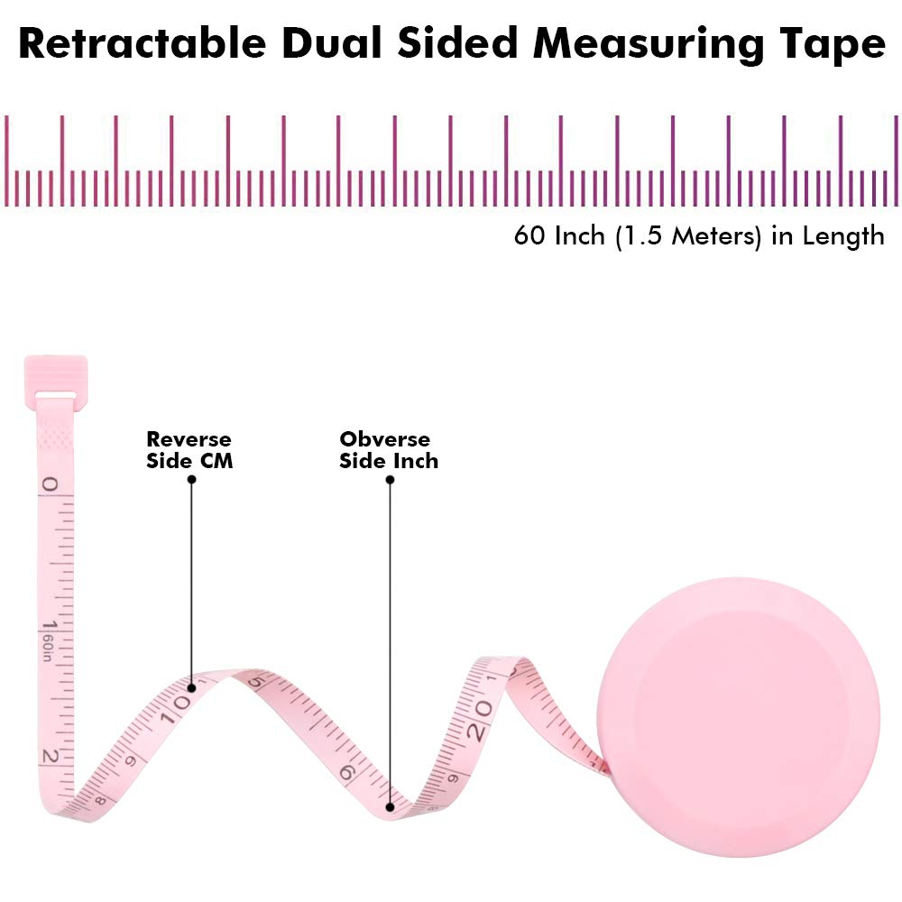 VAXATO 2PCS Measuring Tape for Body,Soft Tape Measure for Body Sewing Fabric Tailor Cloth Craft Measurement，60 Inch/1.5M Pink Retractable Dual Sided Measure Tape Set