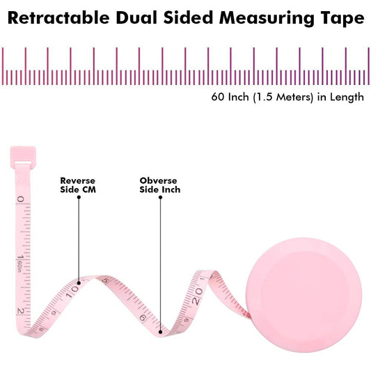 VAXATO 2PCS Measuring Tape for Body,Soft Tape Measure for Body Sewing Fabric Tailor Cloth Craft Measurement，60 Inch/1.5M Pink Retractable Dual Sided Measure Tape Set
