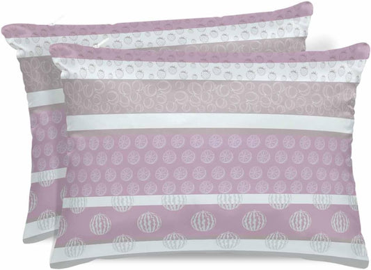 Farm Fruits Pillow Cases Standard Size Set of 2, Satin Pillowcase for Hair and Skin, Watermelon Lemons Peach Pink Grey Striped Throw Pillow Covers Cooling Pillow Protector with Zipper 20"x26"x2