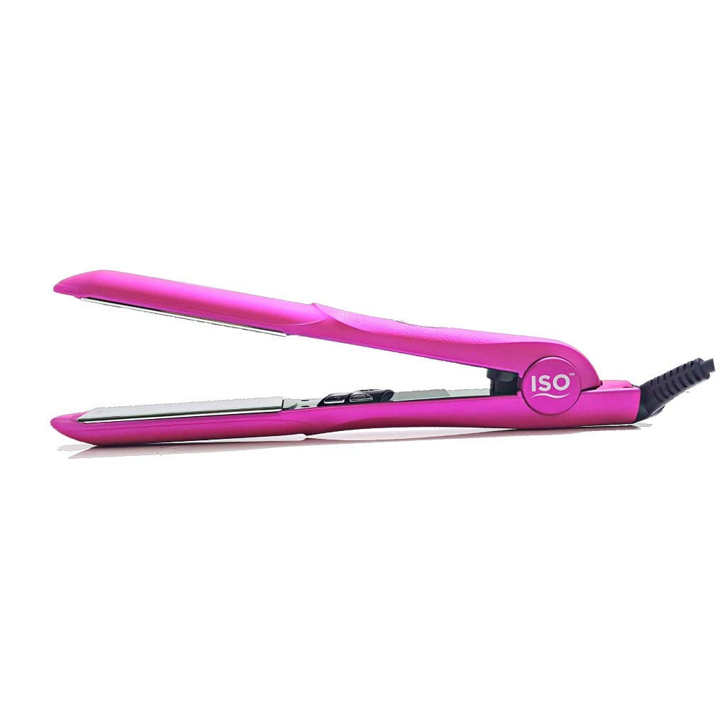 ISO Beauty Gold Collection Metallic Color 1.5 Inch Floating Plates Flat Iron Hair Straightener with Adjustable Auto Power Off, Smart Memory, Temp Control & LCD Display (Pink)