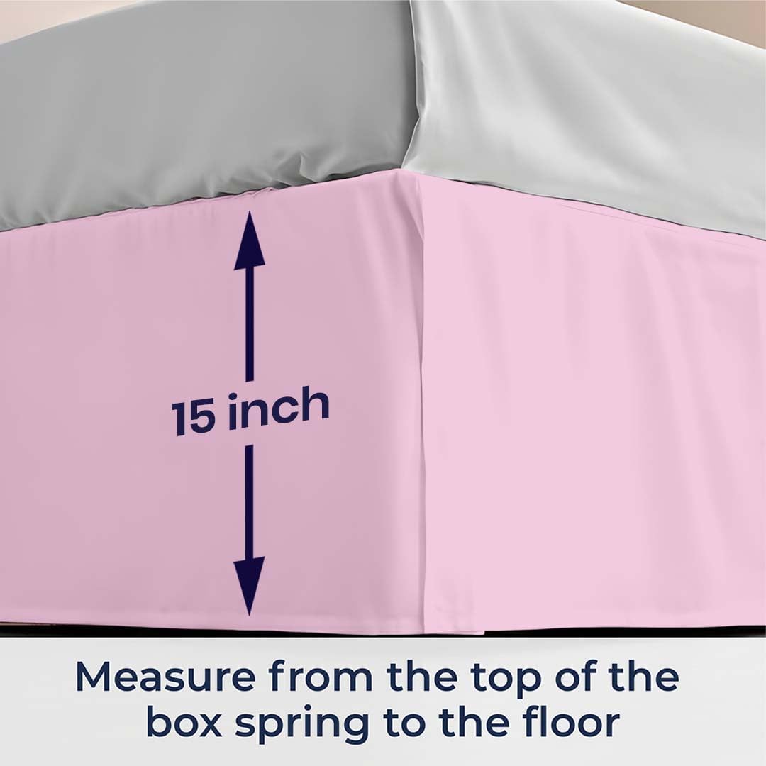 SGI bedding 15 inch Drop Bed Skirt Queen Size Platform Style with Secure Fit, Classic Tailored Look, Elegant Pleated Style Dust Ruffle, Split Corners, Wrinkle Resistant Microfiber - Pink