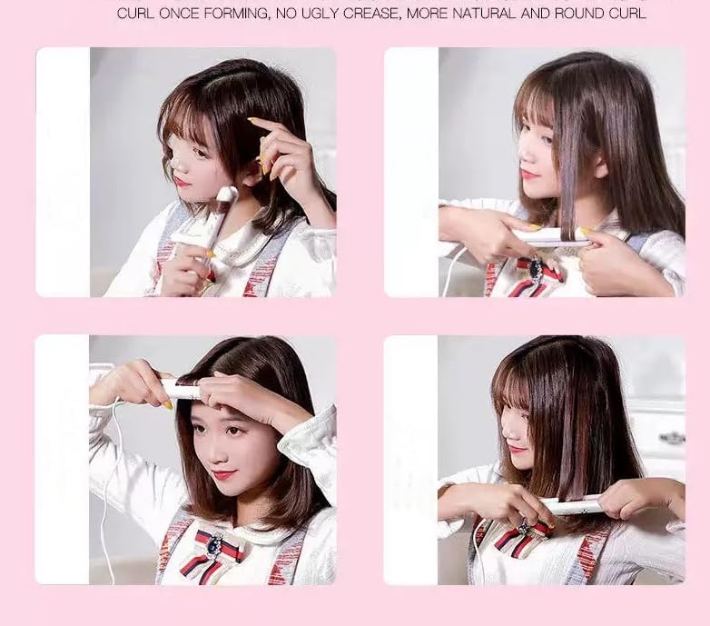 Cute Pink Werdeny Mini Ceramic Hair Curler & Straightener, 2-in-1 Curling Iron with 1/2 Inch Barrel for Short and Fine Hair