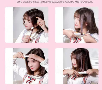 Cute Pink Werdeny Mini Ceramic Hair Curler & Straightener, 2-in-1 Curling Iron with 1/2 Inch Barrel for Short and Fine Hair