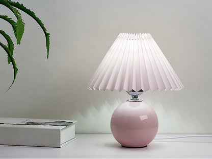 Meefad Cute Bedside Lamp, 1 Light Small Table Lamp with Pleated Fabric Shade, Ceramic Base, Girls Night Light for Bedroom Reading Nightstand, Pink