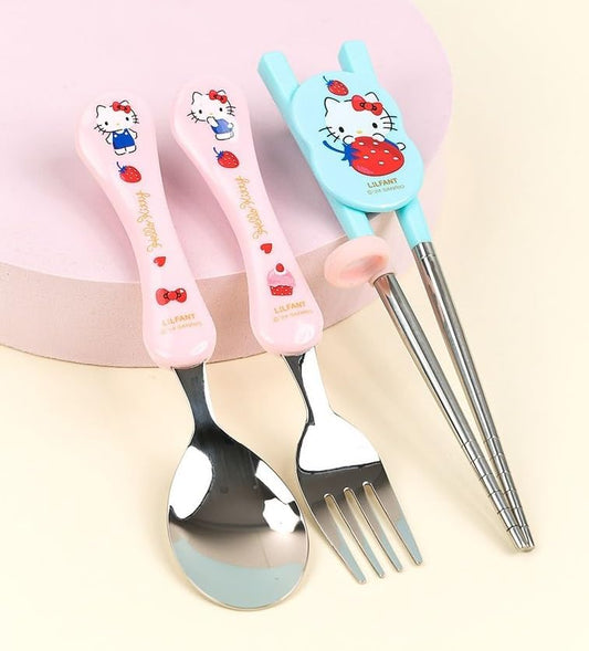 Lilfant Cute Fork, Spoon, and Chopsticks Flatware Set with Case, Stainless Steel (Pink), Medium