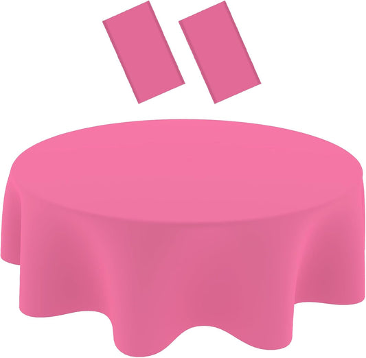 2 Pack Deep Pink Tablecloths, 84 Inch Round Disposable Plastic Table Cloths for Birthdays Graduations Restaurants Weddings Picnics Parties