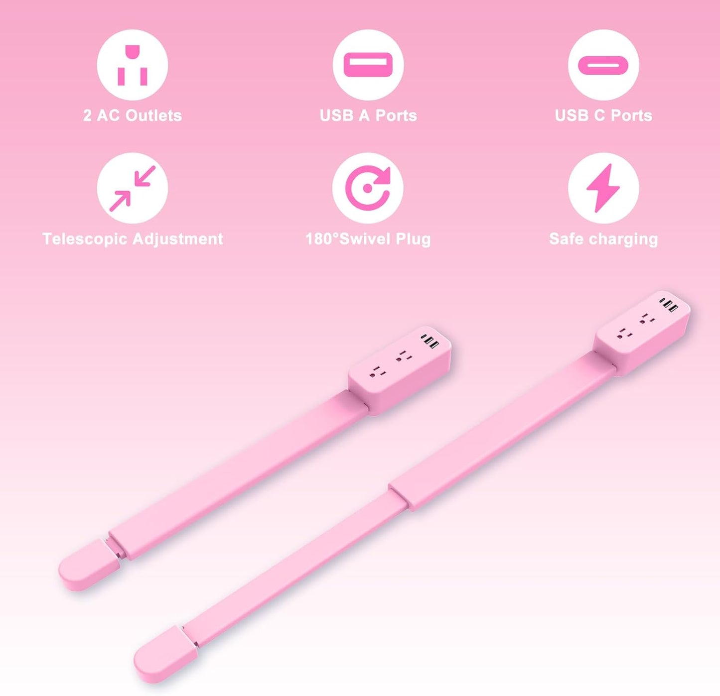 Electrical Outlet Extender Stick - Features USB-A, USB-C and 2 AC Outlets, Extends 22"-34", Rotates 180° Access Hard-to-Reach Outlets, Wall Plug Power Socket Expander Nightstands, Sofa, Desks and More