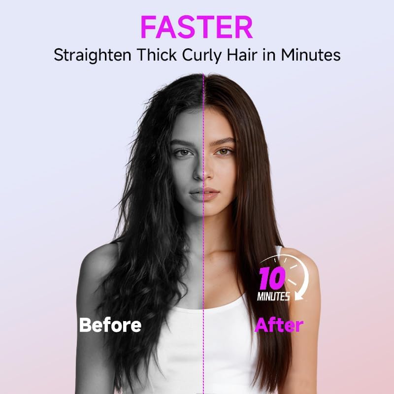 Professional Flat Iron,11 Temps,Fast Heat-Up,Wide Hair Straightener, Ceramic Floating Plate with LED Display, Negative Ion, Auto Shut-Off & Global Voltage, Pink